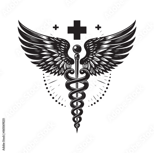 CADUCEUS SYMBOL silhouette vector illustration 