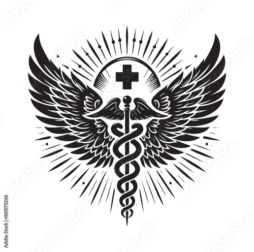 CADUCEUS SYMBOL silhouette vector illustration 