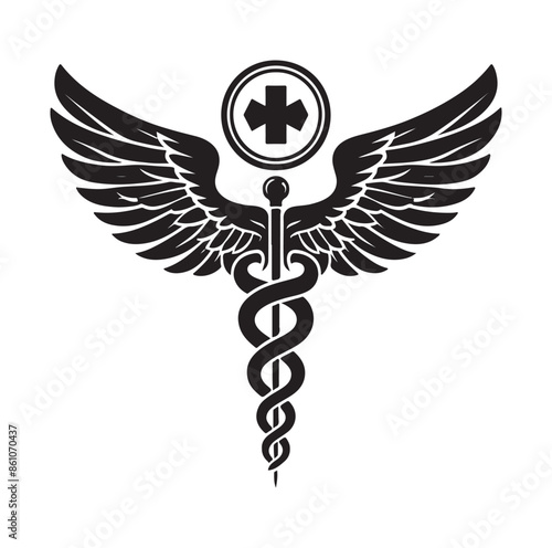 CADUCEUS SYMBOL silhouette vector illustration 