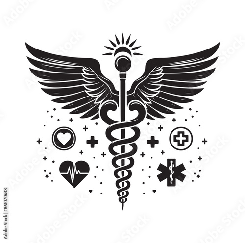 CADUCEUS SYMBOL silhouette vector illustration 