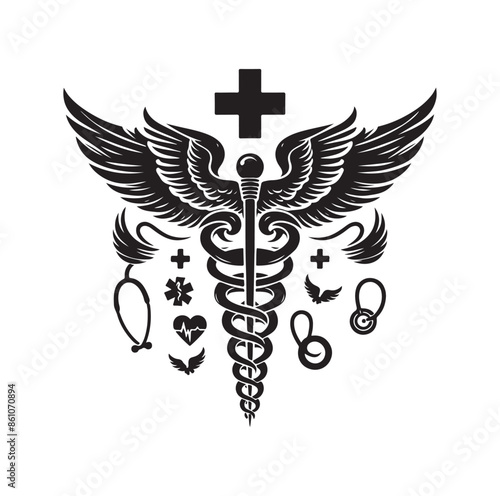 CADUCEUS SYMBOL silhouette vector illustration 
