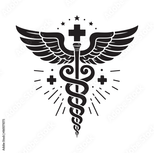 CADUCEUS SYMBOL silhouette vector illustration 