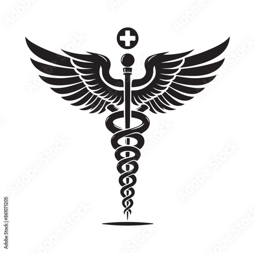 CADUCEUS SYMBOL silhouette vector illustration 