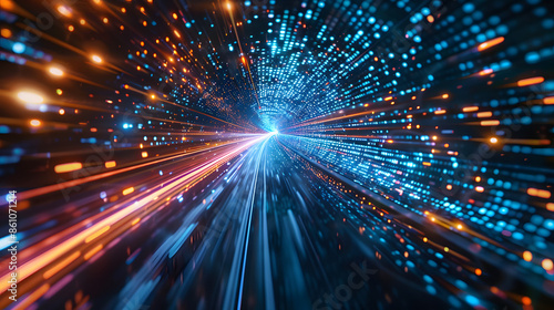 Experience lightspeed journey Navigating the future digital space. Concept Futuristic Technology, Digital Innovation, Space Exploration, Light Speed Travel, Virtual Reality