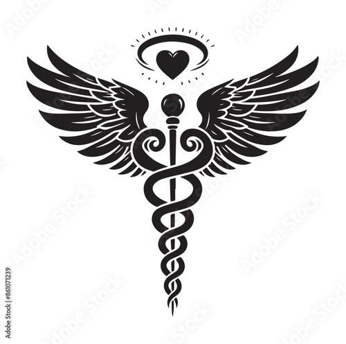 CADUCEUS SYMBOL silhouette vector illustration 