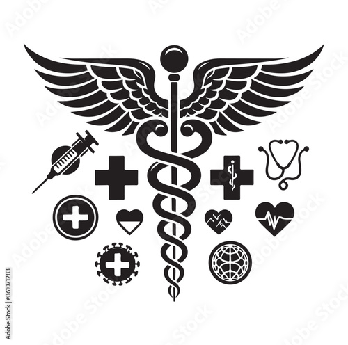 CADUCEUS SYMBOL silhouette vector illustration 