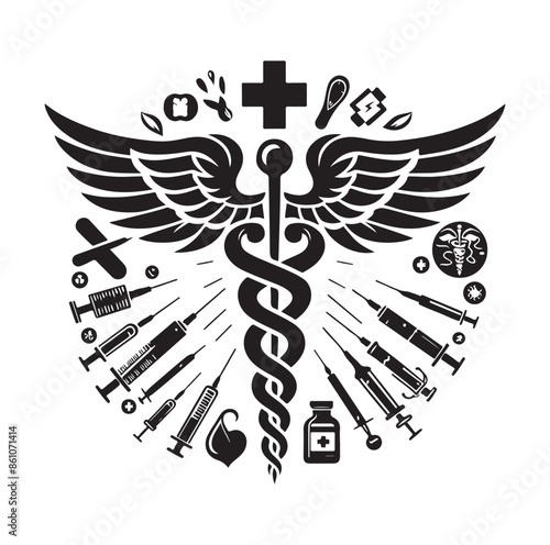 CADUCEUS SYMBOL silhouette vector illustration 