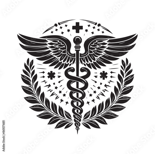 CADUCEUS SYMBOL silhouette vector illustration 