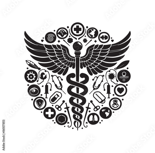 CADUCEUS SYMBOL silhouette vector illustration 