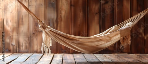 Hammock on wood background....