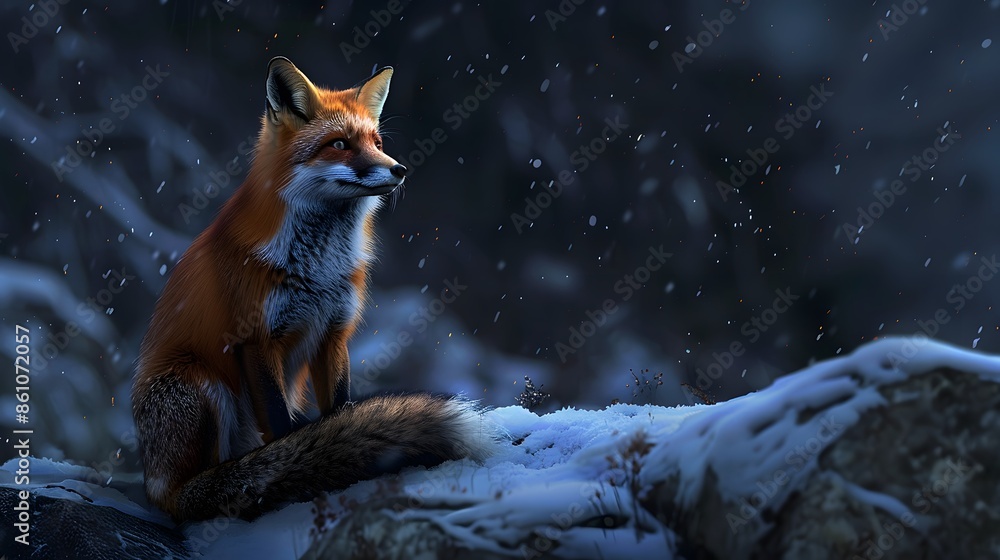 Naklejka premium Red fox on dark background.