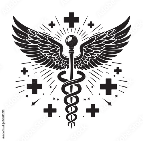 CADUCEUS SYMBOL silhouette vector illustration 