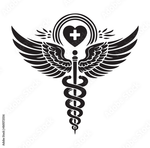 CADUCEUS SYMBOL silhouette vector illustration 