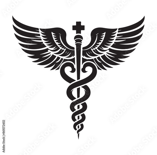 CADUCEUS SYMBOL silhouette vector illustration 