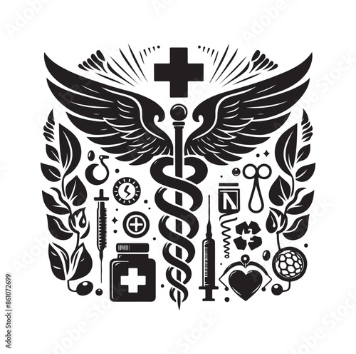 CADUCEUS SYMBOL silhouette vector illustration 