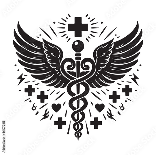 CADUCEUS SYMBOL silhouette vector illustration 