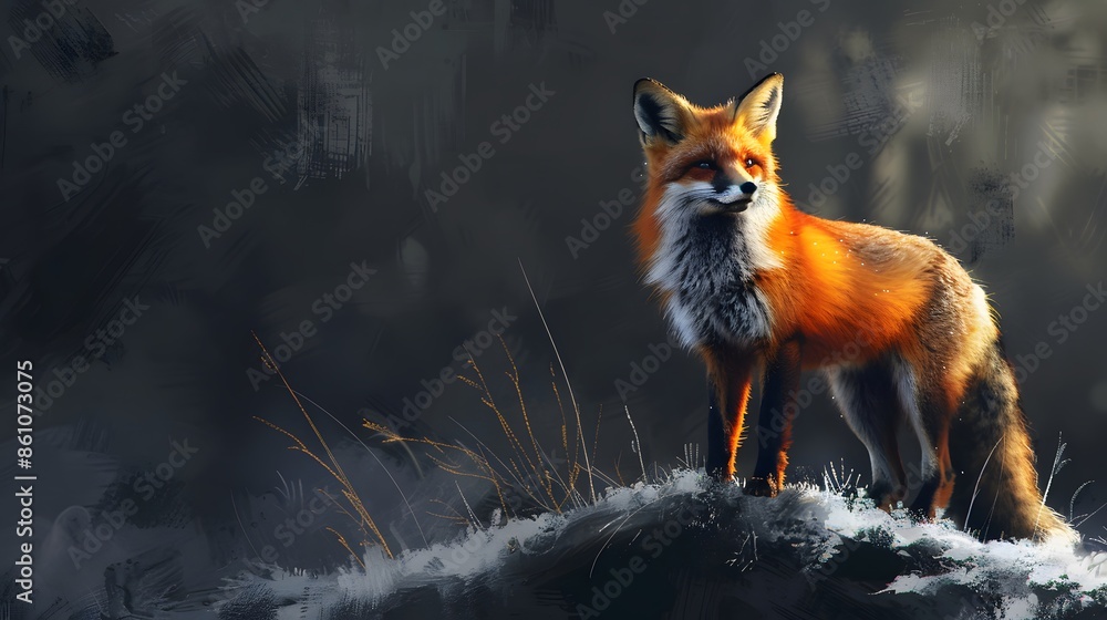 Fototapeta premium Red fox on dark background. 
