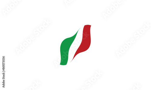 Italy flag, in wavy design on white.