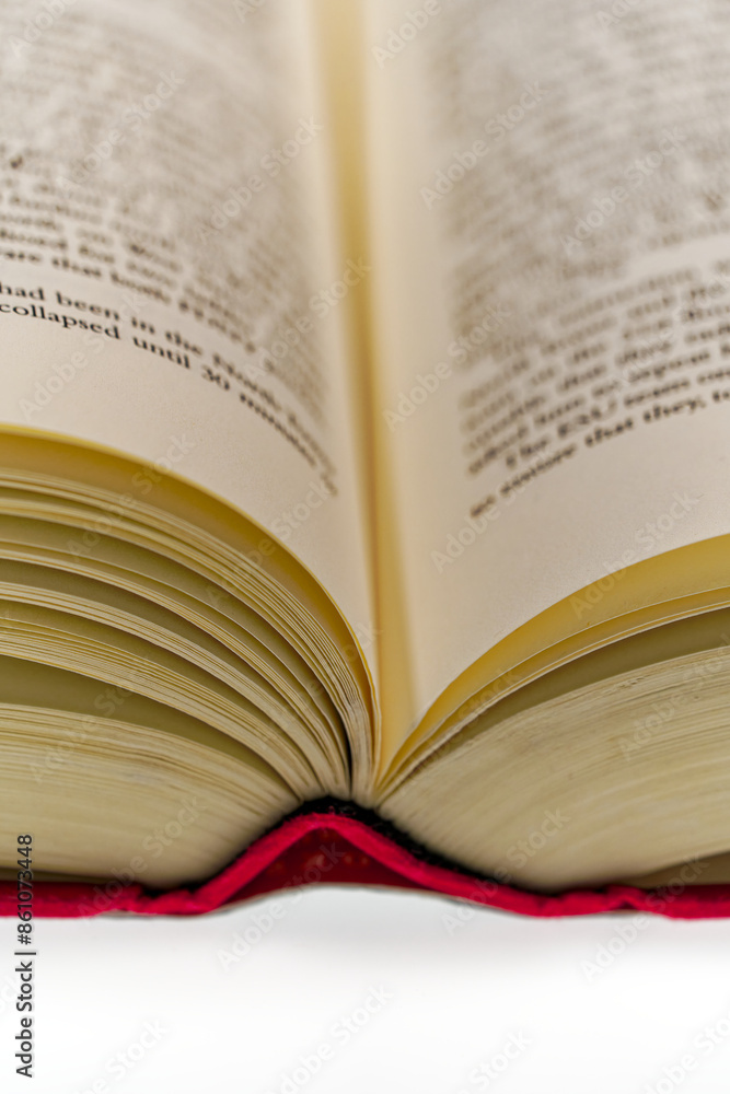 Close-up of open book against white background. Photo taken June 22nd, 2024, Zurich, Switzerland. Close-up of open book against white background. Photo taken June 22nd, 2024, Zurich, Switzerland.