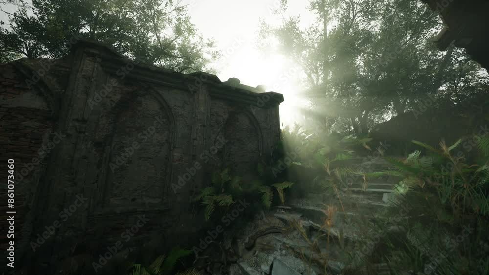 A video showcasing the ruins of an ancient monastery hidden deep within the woods, surrounded by trees and nature. A video showcasing the ruins of an ancient monastery hidden deep within the woods, surrounded by trees and nature.