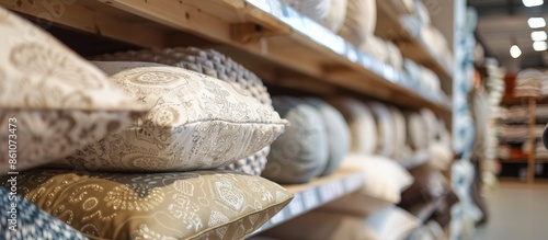 Pillows on the shelves in t...