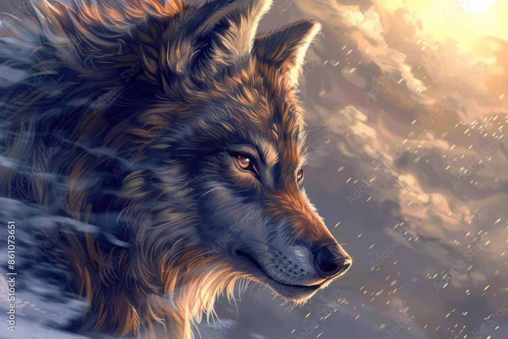 Majestic Wolf in a Winter Forest. Mysterious and captivating nature concept Majestic Wolf in a Winter Forest. Mysterious and captivating nature concept