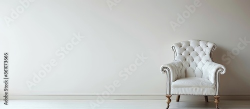 ancient white leather armchair whit white wall background. with copy space image. Place for adding text or design photo