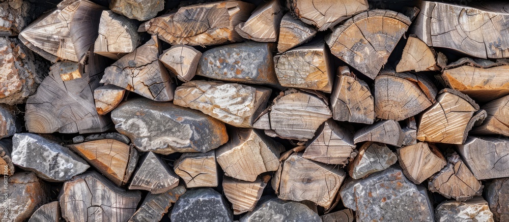 Many Wood pile and stone texture of wall for wallpaper. with copy space image. Place for adding text or design Many Wood pile and stone texture of wall for wallpaper. with copy space image. Place for adding text or design