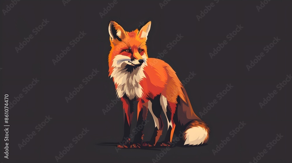 Obraz premium Red fox on dark background. 