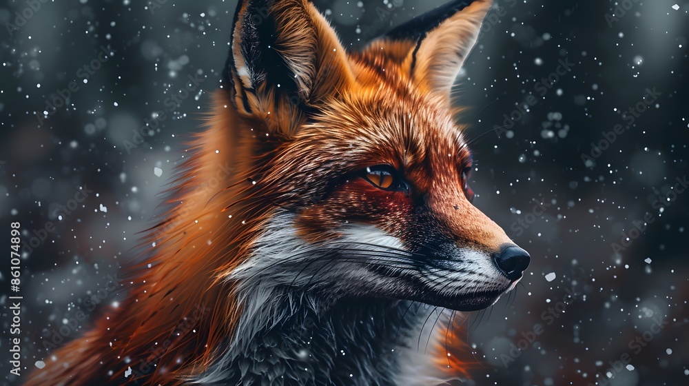 Red fox on dark background. Red fox on dark background.