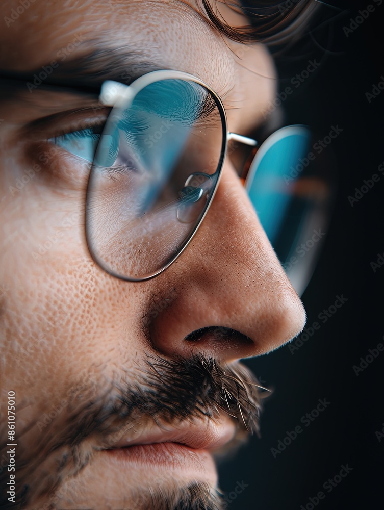 Contemplative Man with Dark Facial Hair and Glasses Contemplative Man with Dark Facial Hair and Glasses