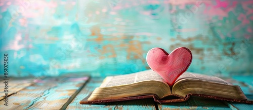 Open book Bible. On a woode...