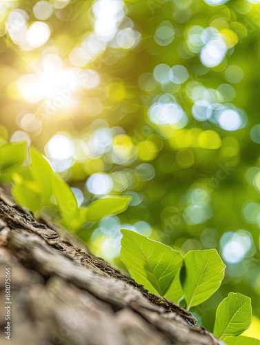 Serene Nature Scene Featuring Fresh Green Leaves on Tree Branch © Volodymyr Skurtul