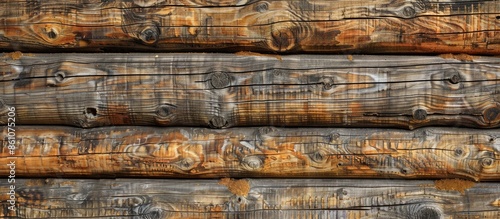 Old wooden log house wall b...
