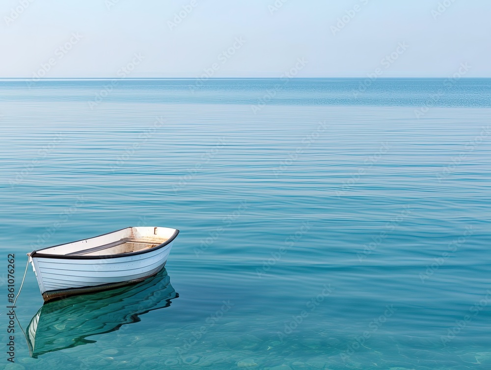 Naklejka premium Serene Ocean Vessel Amidst Solitary Waters