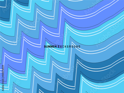 Blue sea and beach summer banner background with abstract ripples. Ocean waves vector illustration.