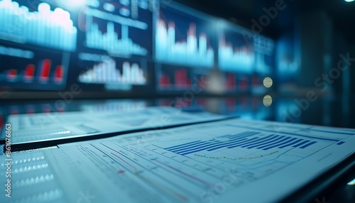 Wallpaper Mural Financial Data Analysis on a Desk in a Dark Office Torontodigital.ca