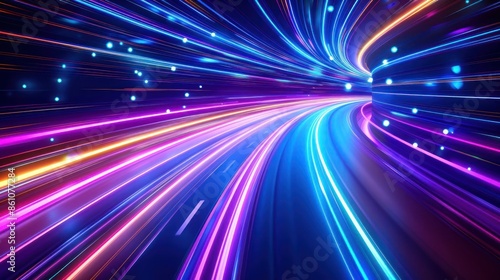 High speed abstract flight neon tunnel