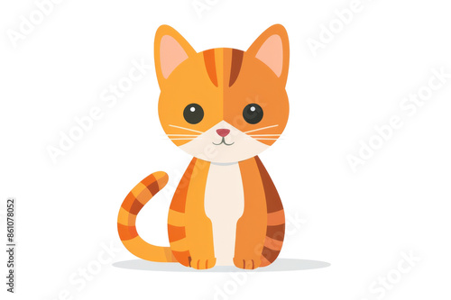 Cute cartoon orange tabby cat illustration with big eyes, sitting upright. Ideal for children's books, greeting cards, and design projects. Isolated on transparent background.