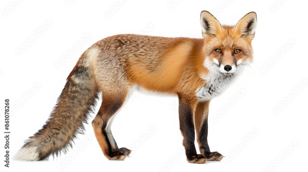 Fototapeta premium Red fox (4 years) - Vulpes vulpes in front of a white background. 