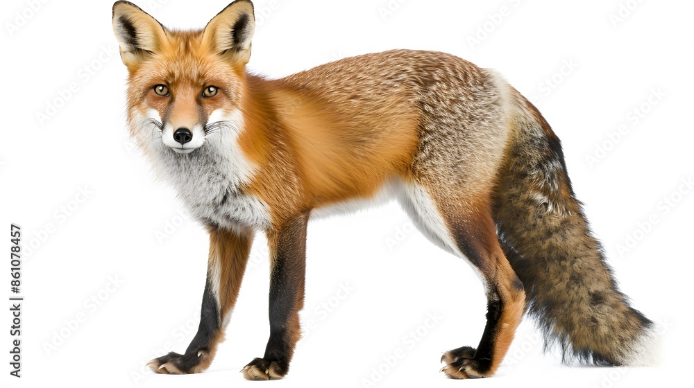 Fototapeta premium Red fox (4 years) - Vulpes vulpes in front of a white background.