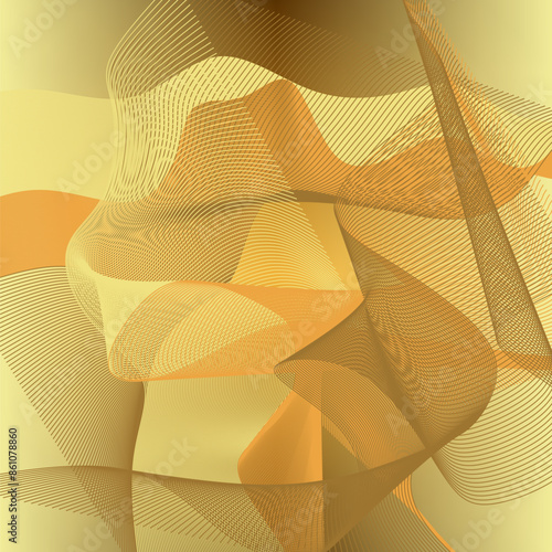 Abstract background with wavy lines. Vector illustration. Gold color.