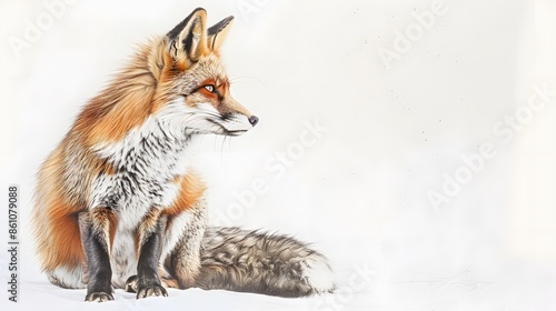 Red fox (4 years) - Vulpes vulpes in front of a white background. 