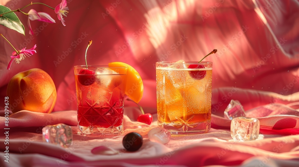 Icy Refreshment: Cool Summer Drinks with Fresh Peaches and Crisp Ice Cubes Icy Refreshment: Cool Summer Drinks with Fresh Peaches and Crisp Ice Cubes