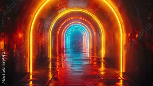 High speed neon abstract tunnel flight © Tina