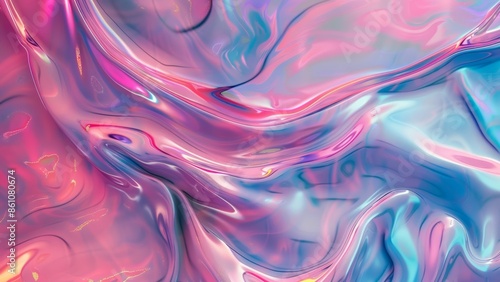 abstract closeup wallpaper of a colorful glittery liquid in pastel pink and blue color palette shining in the light