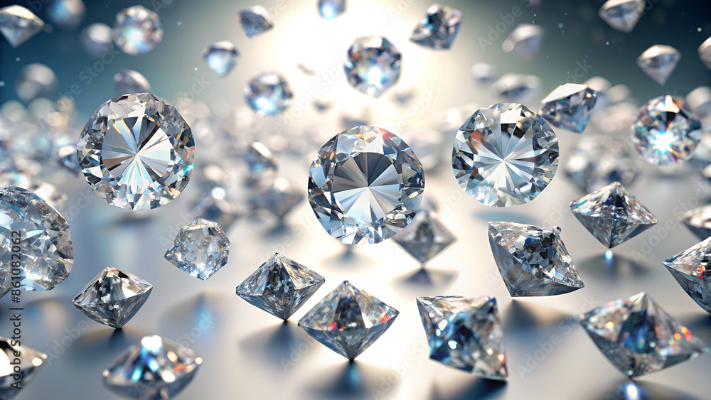 Beautiful shiny diamonds in air on white background Beautiful shiny diamonds in air on white background