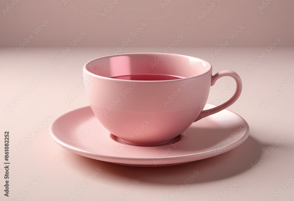 Fototapeta premium Pink tea cup saucer plate dishware tea cafe pottery soft tones pale background