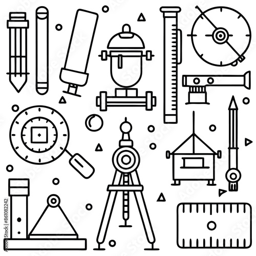 doodle-style set of metrological devices Illustration in vector format Linear measurement tools
