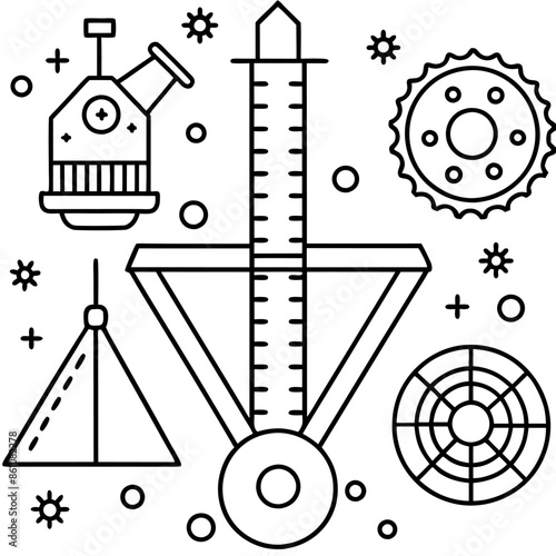 doodle-style set of metrological devices Illustration in vector format Linear measurement tools
